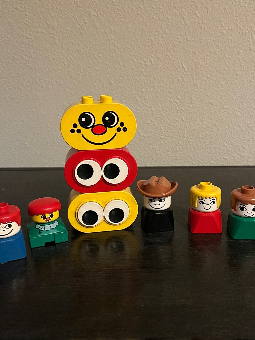 Vintage Lego Duplo Pieces People Cowboy Clown Rounded Face Bricks Moveable Eyes
